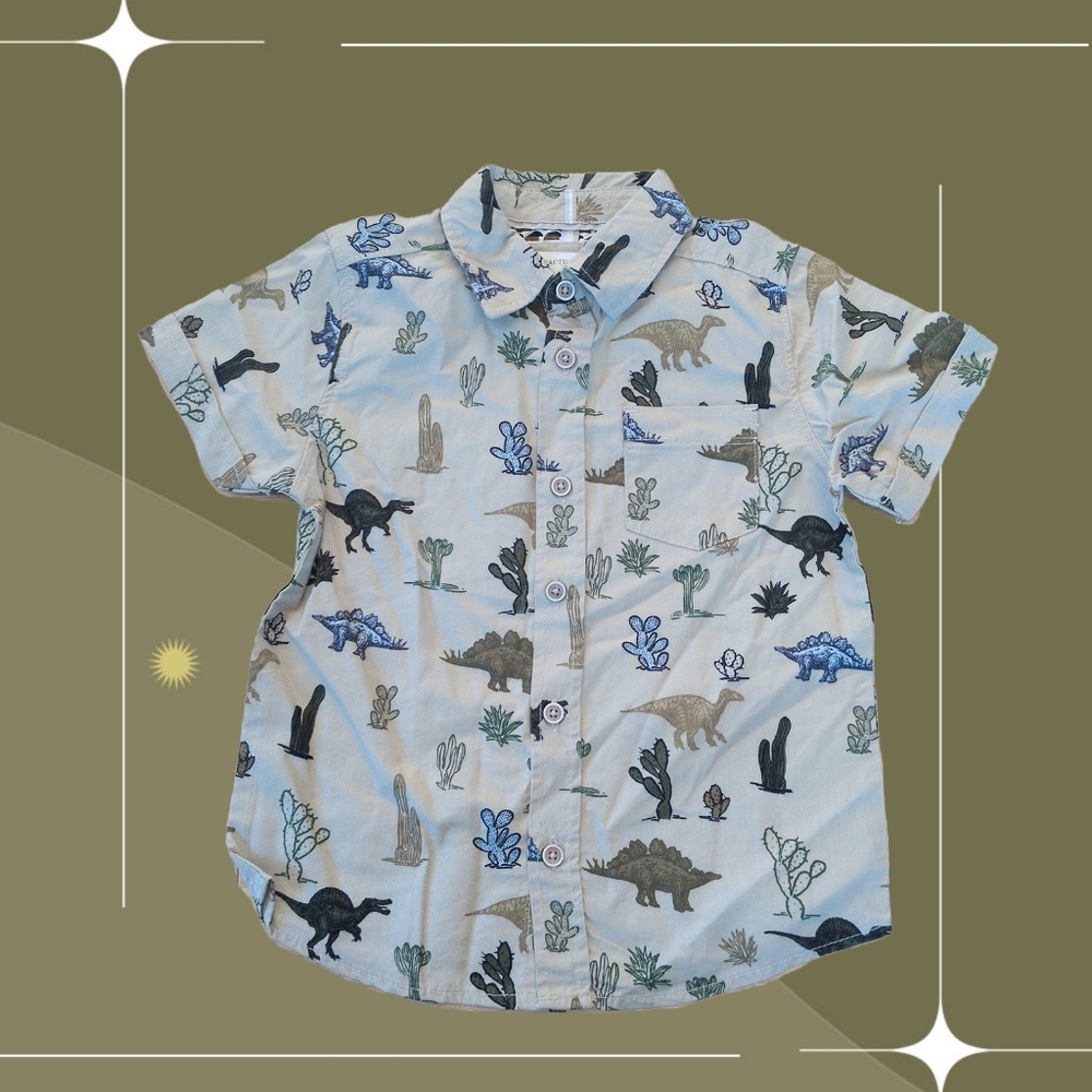 ✨ Cactus Boys VROMM Dinosaur Button Down Shirt. Size 3T
